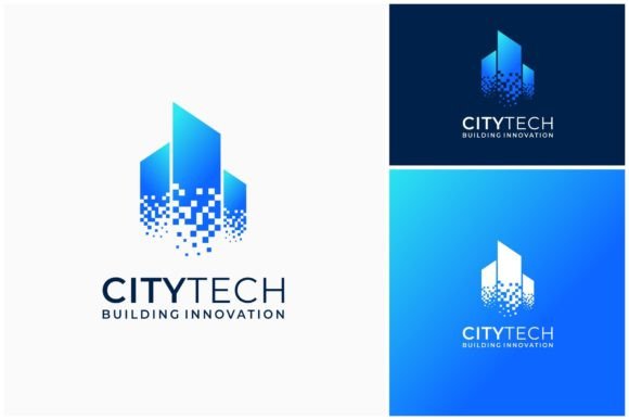 City Building Pixel Digital Logo: A Modern Design Asset