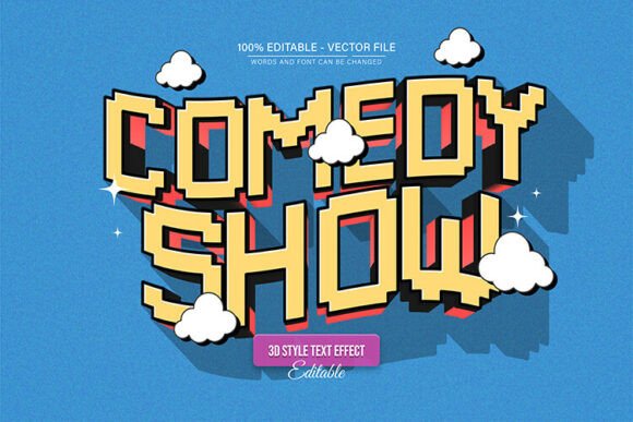 Comedy Show Pixel 3D Text Effect: Fun & Editable Vector Design