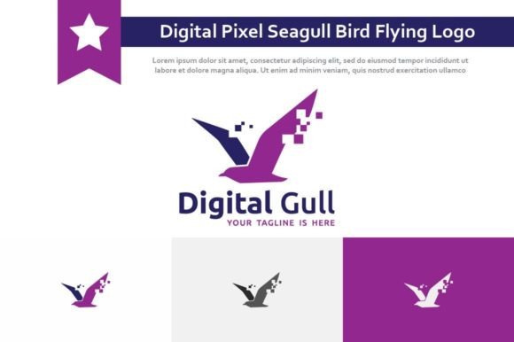Digital Pixel Seagull Bird Flying Logo