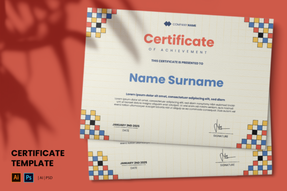 Pixel Retro Frame Certificate and Modern Corporate Template