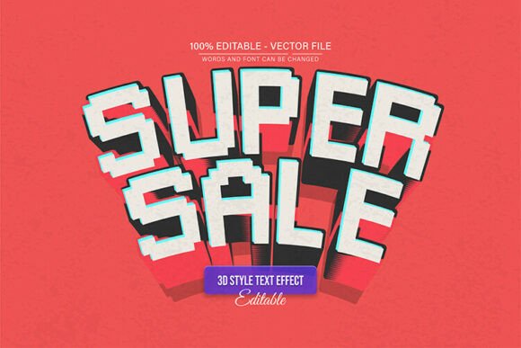Super Sale Retro Pixel 3D Text Effect