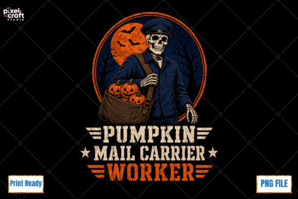 Vintage Pumpkin Mail Carrier Worker PNG